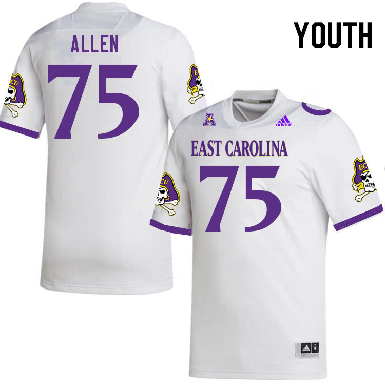 Youth #75 Omari Allen ECU Pirates 2023 College Football Jerseys Stitched-White - Click Image to Close